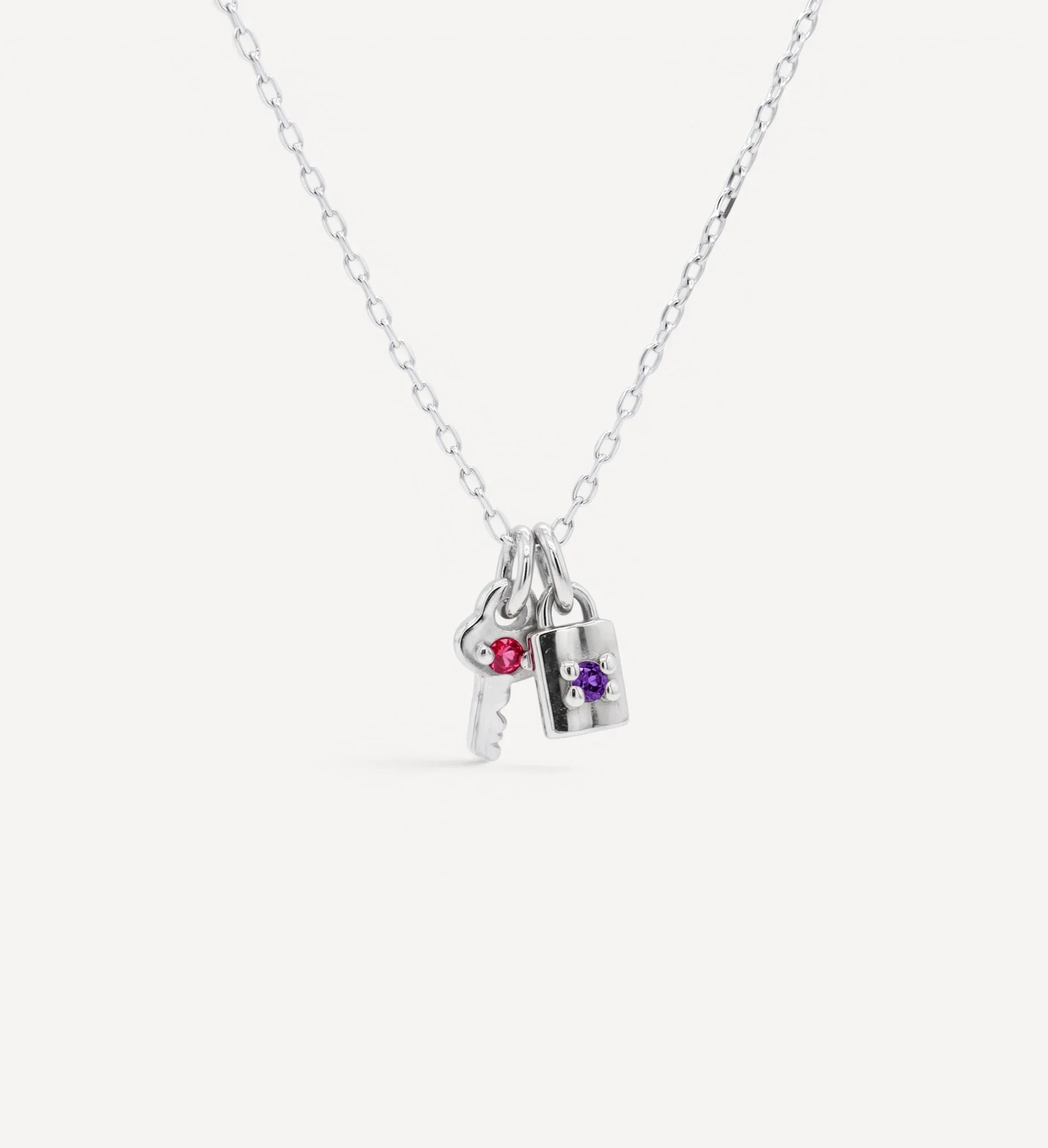 Mini Key & Padlock Necklace | birthstone - Image 3