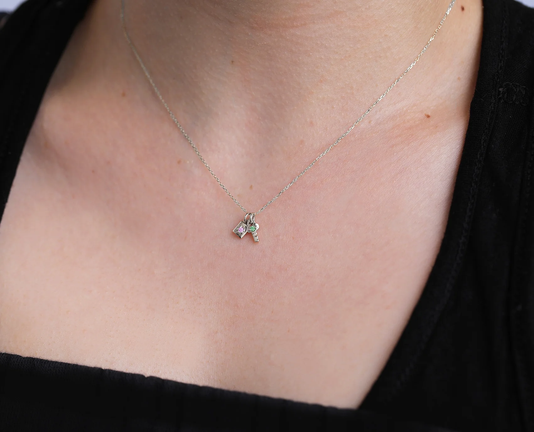 Mini Key & Padlock Necklace | birthstone - Image 4